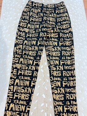 Black & Gold City-Print Straight Leg Pants